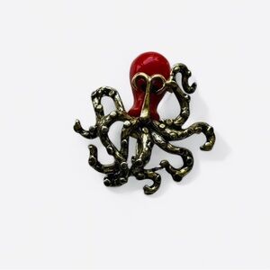 Red and Gold Octopus Brooch